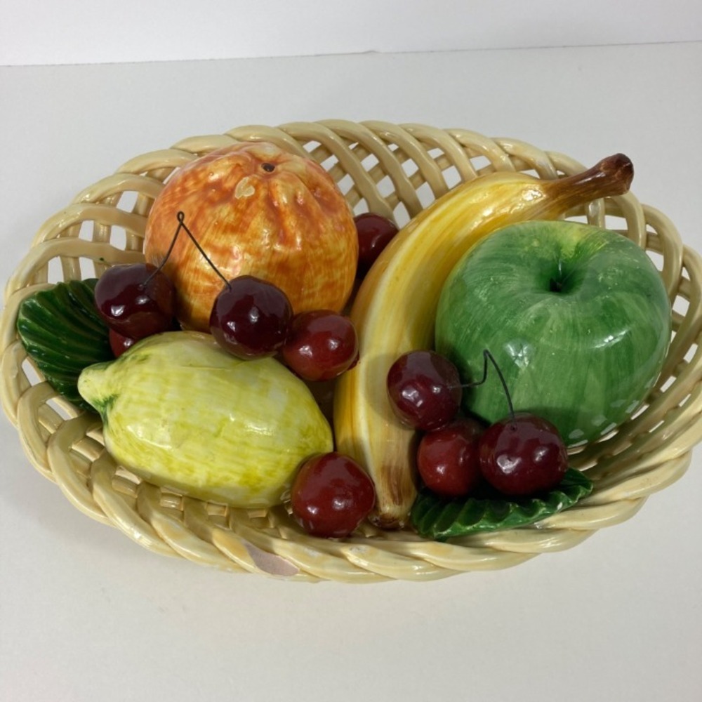 Vintage Italian Bassano Made In Italy Ceramic Basket with Fruit 8 x 11